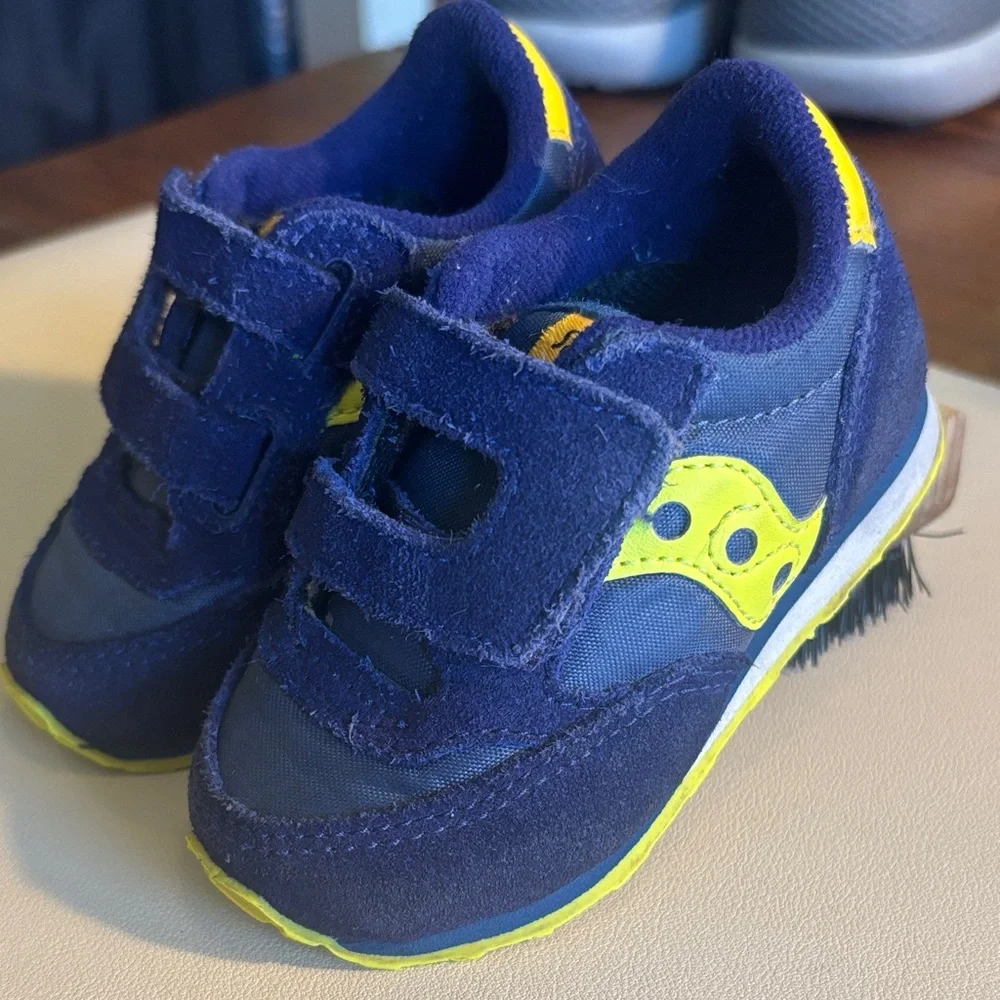 Saucony Navy and Yellow Kids Hook-and-Loop Sneakers